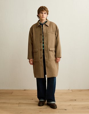 Мужское пальто American Eagle AE Wool-Blend Topcoat, цвет: Средний коричневый — фото 6