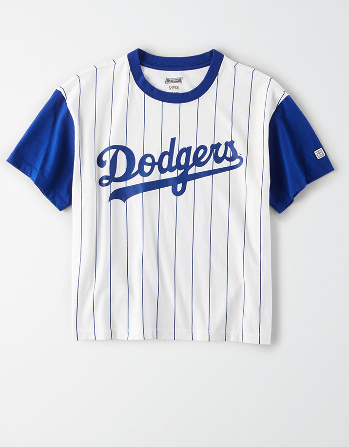 Tailgate Women's Dodgers Cropped Pinstripe T-Shirt