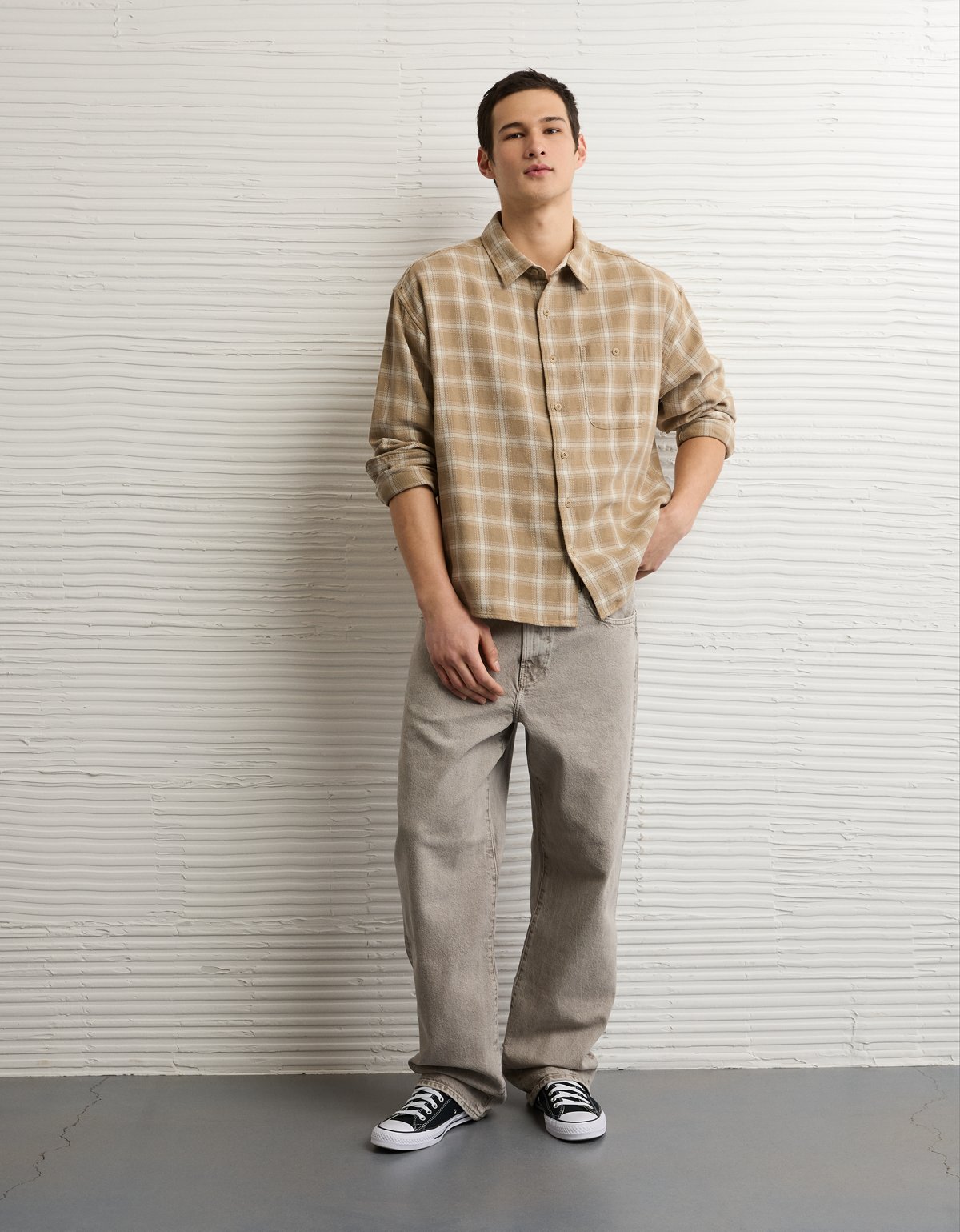 AE Boxy Fit Textured Flannel Shirt - image 2