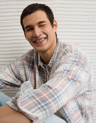 AE Boxy Fit Textured Flannel Shirt | American Eagle