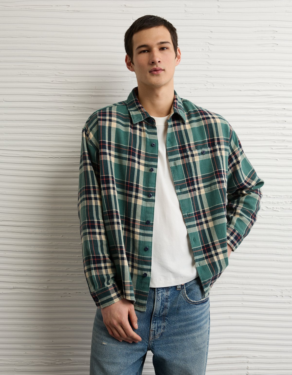 AE Boxy Fit Textured Flannel Shirt - image 5
