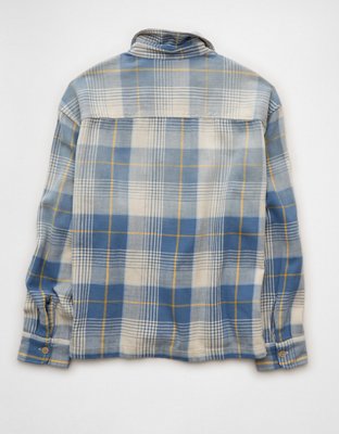 Мужская рубашка American Eagle AE Boxy Flannel, цвет: Синий — фото 5