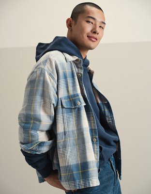 Мужская рубашка American Eagle AE Boxy Flannel, цвет: Синий — фото 1