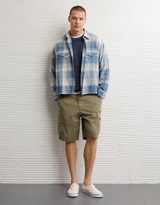 Мужская рубашка American Eagle AE Boxy Flannel, цвет: Синий — фото 6