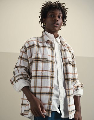 Cornier コルニエ　COLLEGE FLANNEL OVER SHIRTS AE Boxy Flannel Shirt | American Eagle