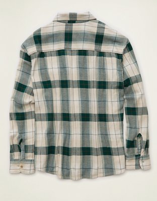 Мужская рубашка American Eagle AE Relaxed Fit Textured Flannel, цвет: Камуфляжный зелёный — фото 5