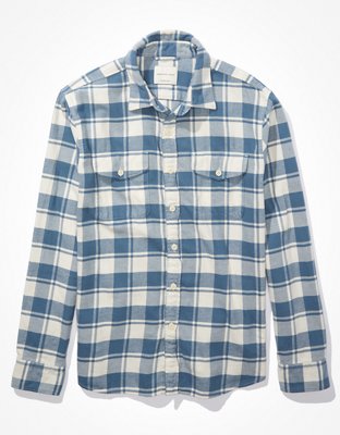 Ae Super Soft Flannel Shirt Men's Blue L Tall