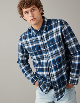 Ae Super Soft Flannel Shirt Men's Blue L Tall