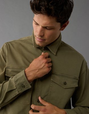 Мужские рубашки American Eagle AE Stretch Canvas Long-Sleeve Button-Up Shirt — фото 2