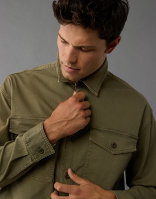 AE Stretch Canvas Long-Sleeve Button-Up Shirt