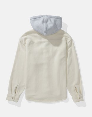 Мужская рубашка American Eagle AE Hooded Flannel, цвет: Кремовый — фото 4