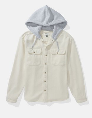 Мужская рубашка American Eagle AE Hooded Flannel, цвет: Кремовый — фото 3