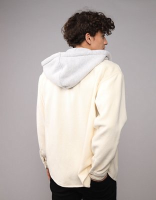 Мужская рубашка American Eagle AE Hooded Flannel, цвет: Кремовый — фото 2