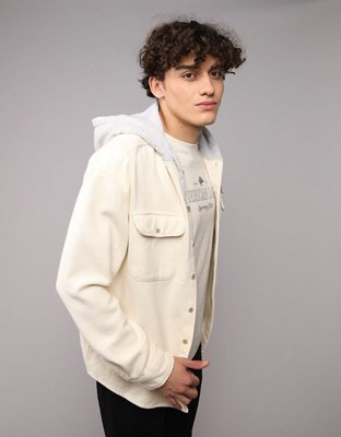 Мужская рубашка American Eagle AE Hooded Flannel, цвет: Кремовый — фото 1