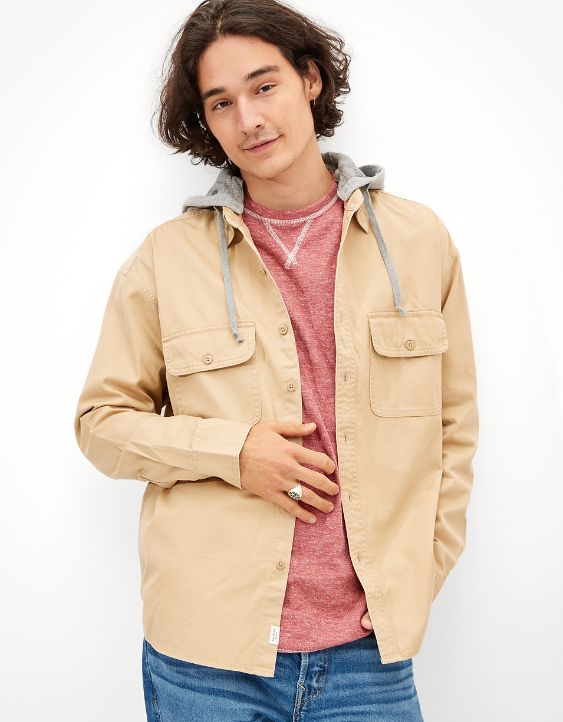 AE Super Soft Hooded Button-Up Shirt