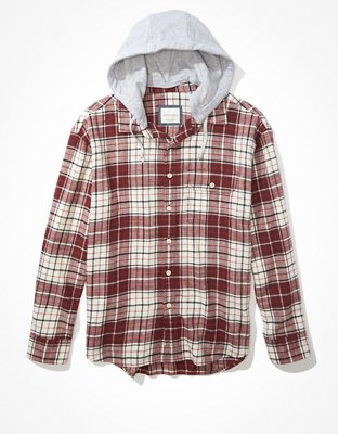 Ae plaid button online up hoodie