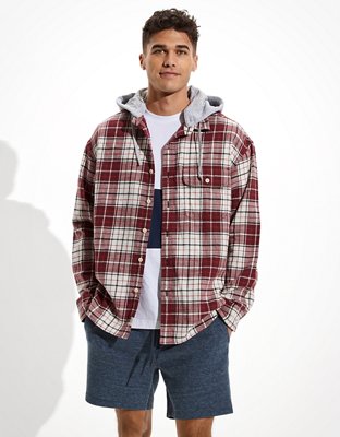 American eagle plaid flannel hooded button up shirt sale