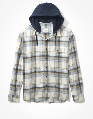 Ae plaid hooded button up shirt new arrivals