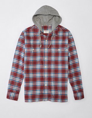 Flannel over hot sale hoodie men's