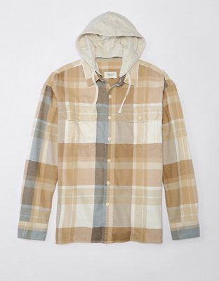 Ae plaid button up hoodie new arrivals