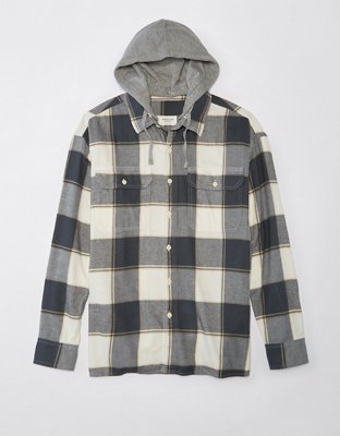 Ae plaid button online up hoodie