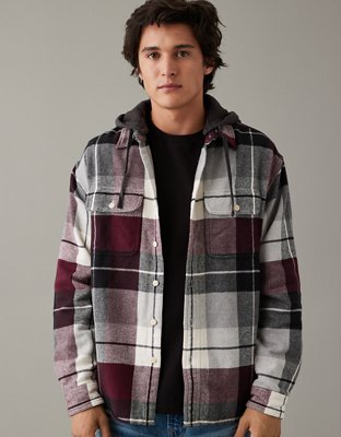 Ae plaid button up hoodie sale