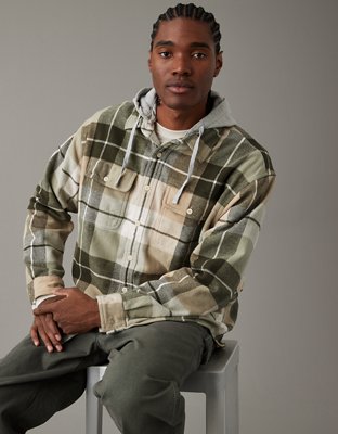 Green store hooded flannel