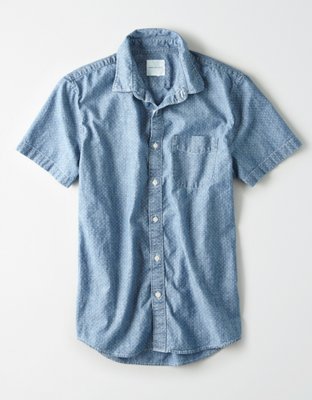 AE Short Sleeve Lightweight Denim Button Up Shirt