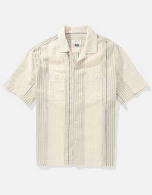 AE Linen-Blend Striped Button-Up Poolside Shirt