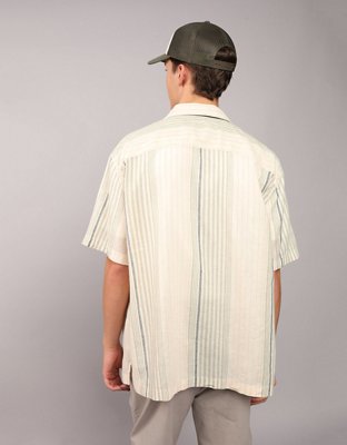 AE Linen-Blend Striped Button-Up Poolside Shirt