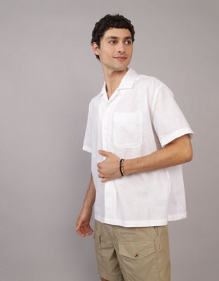 AE Linen-Blend Button-Up Poolside Shirt