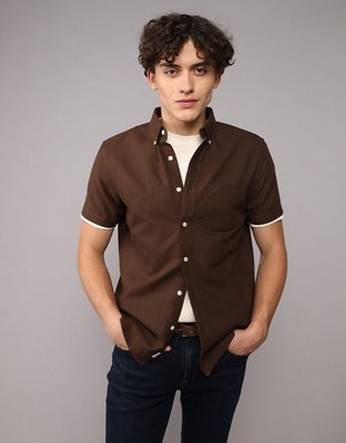 AE Short-Sleeve Slim Fit Button-Up Shirt | American Eagle