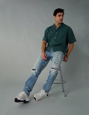 AE Poolside Linen-Blend Button-Up Shirt