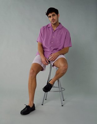 AE Camisa de Mezcla de Lino con Botones para la Piscina