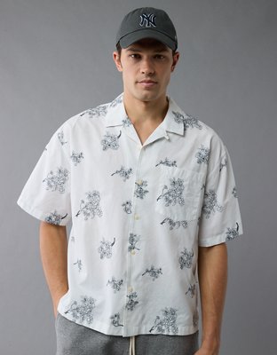 AE Poolside Linen-Blend Floral Button-Up Shirt