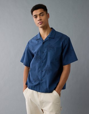 AE Poolside Linen-Blend Printed Button-Up Shirt