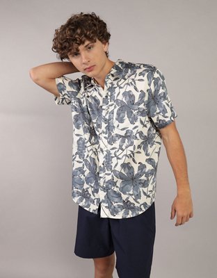 AE Camisa Tropical con Botones para la Piscina