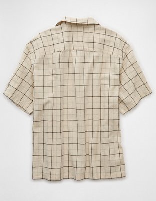 AE Poolside Linen-Blend Plaid Button-Up Shirt