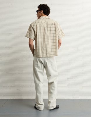 AE Poolside Linen-Blend Plaid Button-Up Shirt