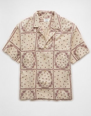 AE Poolside Linen-Blend Printed Button-Up Shirt