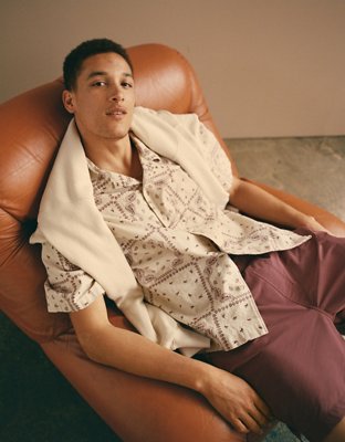 AE Poolside Linen-Blend Printed Button-Up Shirt