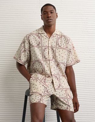 AE Poolside Linen-Blend Printed Button-Up Shirt