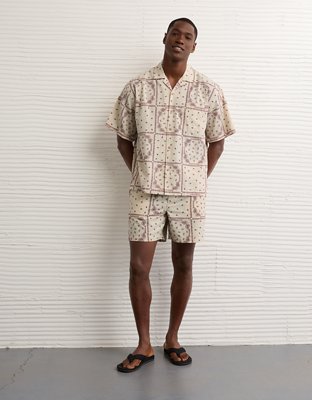 AE Poolside Linen-Blend Printed Button-Up Shirt