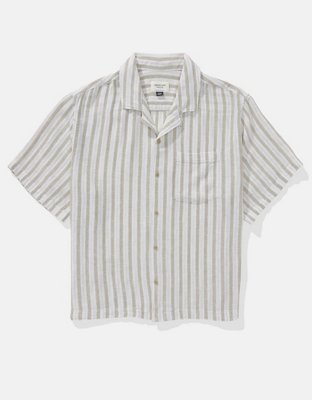 AE Poolside Linen-Blend Striped Button-Up Shirt