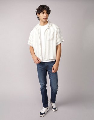 AE Poolside Linen-Blend Striped Button-Up Shirt