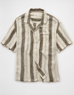 AE Poolside Linen-Blend Striped Button-Up Shirt