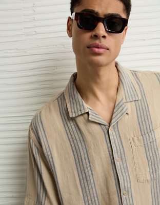AE Poolside Linen-Blend Striped Button-Up Shirt