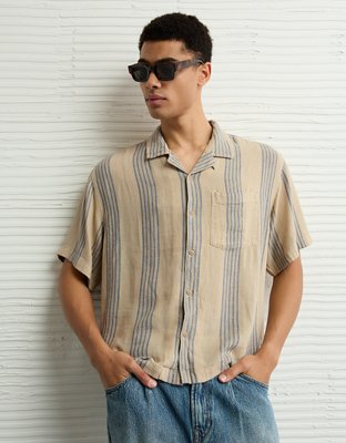 AE Poolside Linen-Blend Striped Button-Up Shirt