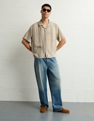 AE Poolside Linen-Blend Striped Button-Up Shirt