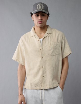 AE Camisa de Mezcla de Lino Floreada con Botones para la Piscina